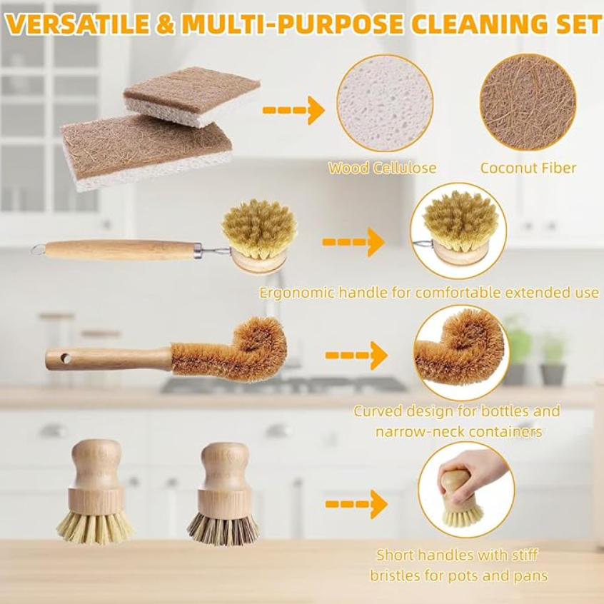 6 PCS Bamboo Dish Brush Set -  - Substrate Coconut Fiber review and price